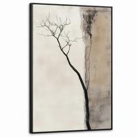 LEINWAND Bilder mit Rahmen - Wabi sabi - Pflanze - Beige - 90x140 - Taupe, Textil (90/140cm) - MuchoWow
