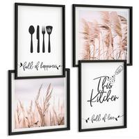 BILDER SET 4er Set - 50x50 cm & 40x60 cm Schwarzer Rahmen - Boho-Küchengras-Schriftzug - Schwarz, Kunststoff (50/50cm) - TULUP