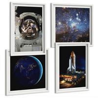 BILDER SET 4er Set - 50x50 cm & 40x60 cm Weißer Rahmen - Weltraum Erde Astronaut Rakete - Weiß, Kunststoff (50/50cm) - TULUP
