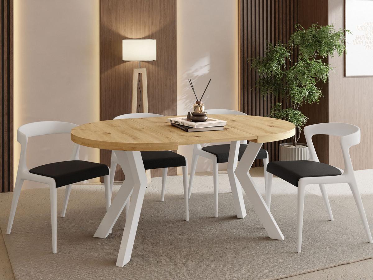 ESSTISCH Savio Weiß rund ausziehbar verlängerbar, Eiche Artisan Hellbraun 80-130/80/77 cm - Eiche Artisan/Weiß, Holz/Holzwerkstoff (80/130/77cm) - WFL GROUP