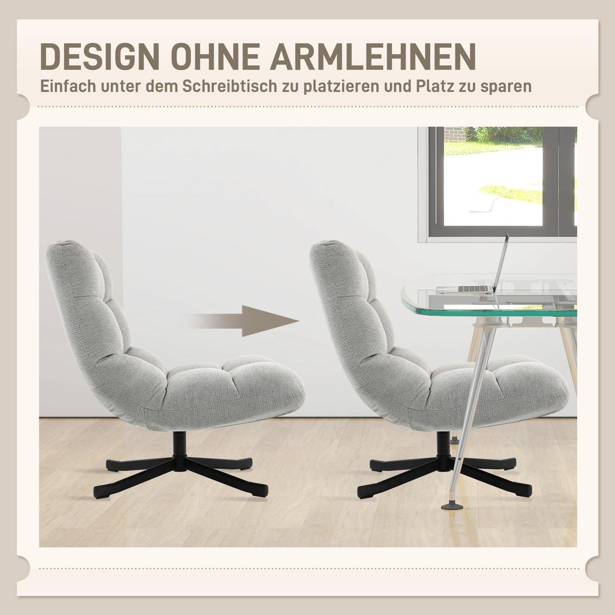 LOUNGESESSEL Chenille Stahl Hellgrau - Hellgrau/Schwarz, Textil/Metall (75/90/95cm) - HOMCOM