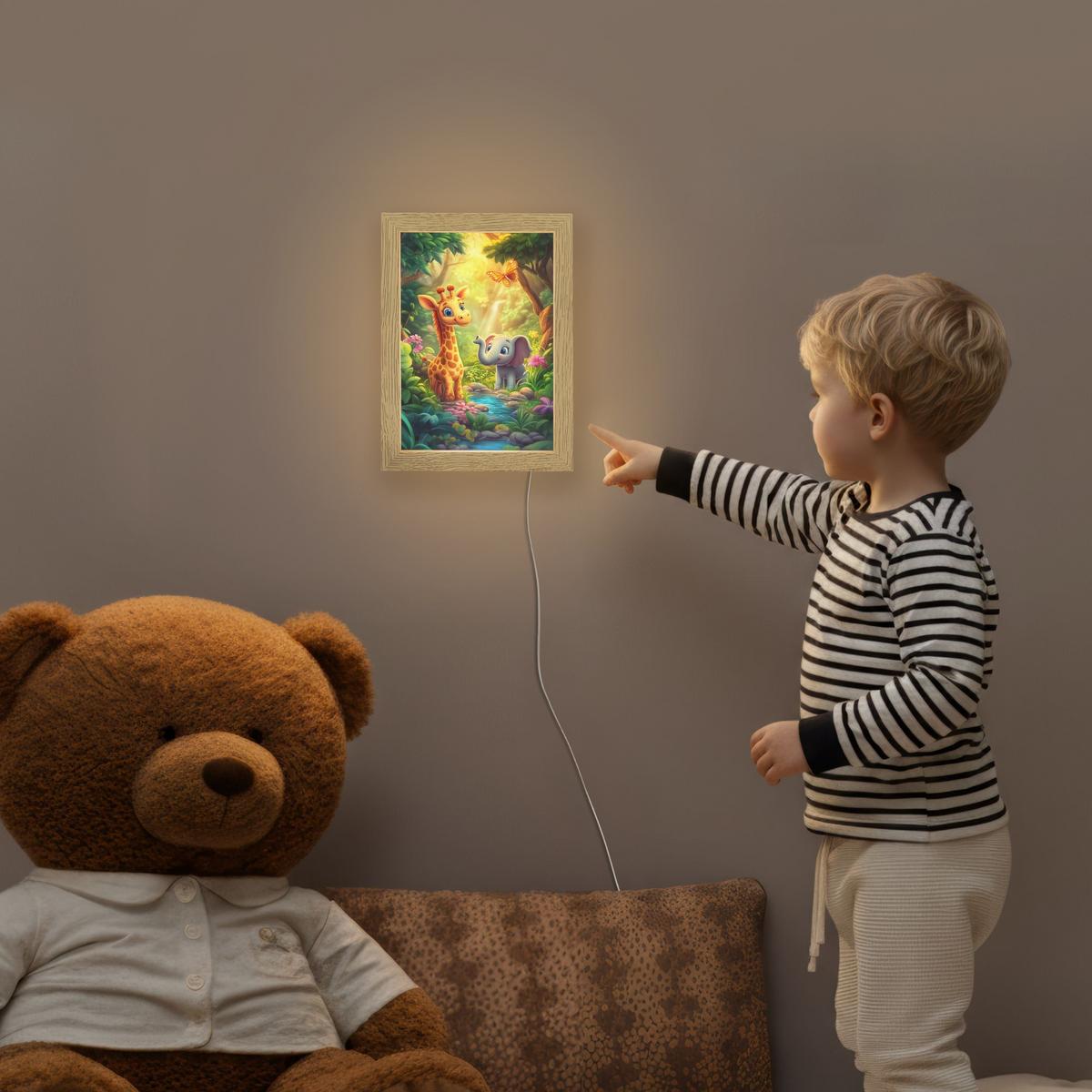 NACHTTISCHLAMPE Giraffe - Elefant - Blumen - Dschungel 15x20 cm - Grün, Holzwerkstoff (8/15/20cm) - OnlyWow