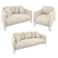SITZGARNITUR 3+2+1 Harmony Beige Chenille - Beige/Schwarz, Holz/Textil (200/85/100cm) - S-Style Möbel