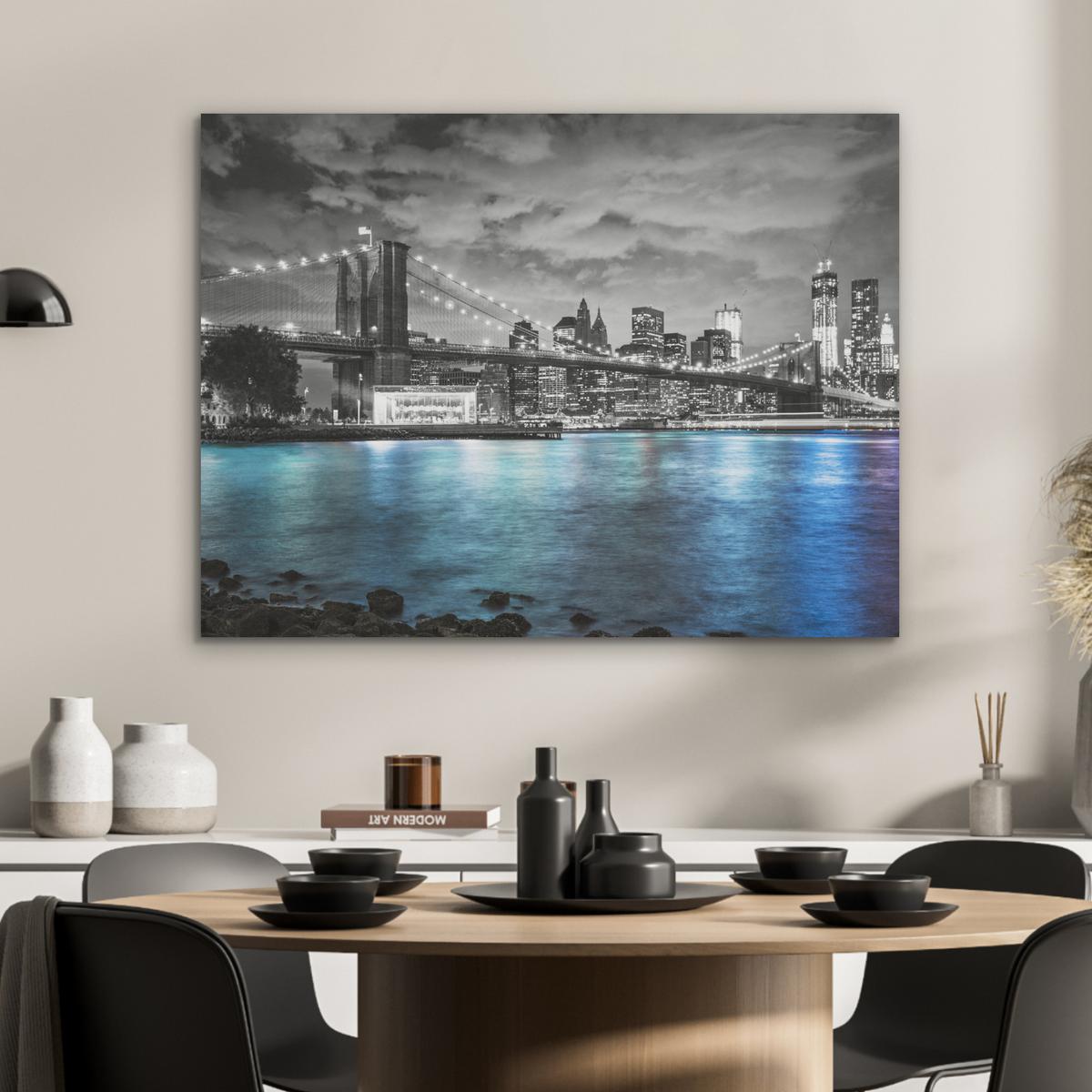 AKUSTIKBILD New York - Skyline - Stadt - Blau Gemälde 80x60 cm - Blaugrau, Kunststoff (80/60/0.9cm) - MuchoWow