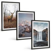BILDER SET 3er Set - 40x60 cm Schwarzer Rahmen - Wilde Berglandschaften - Schwarz, Kunststoff (40/60cm) - TULUP