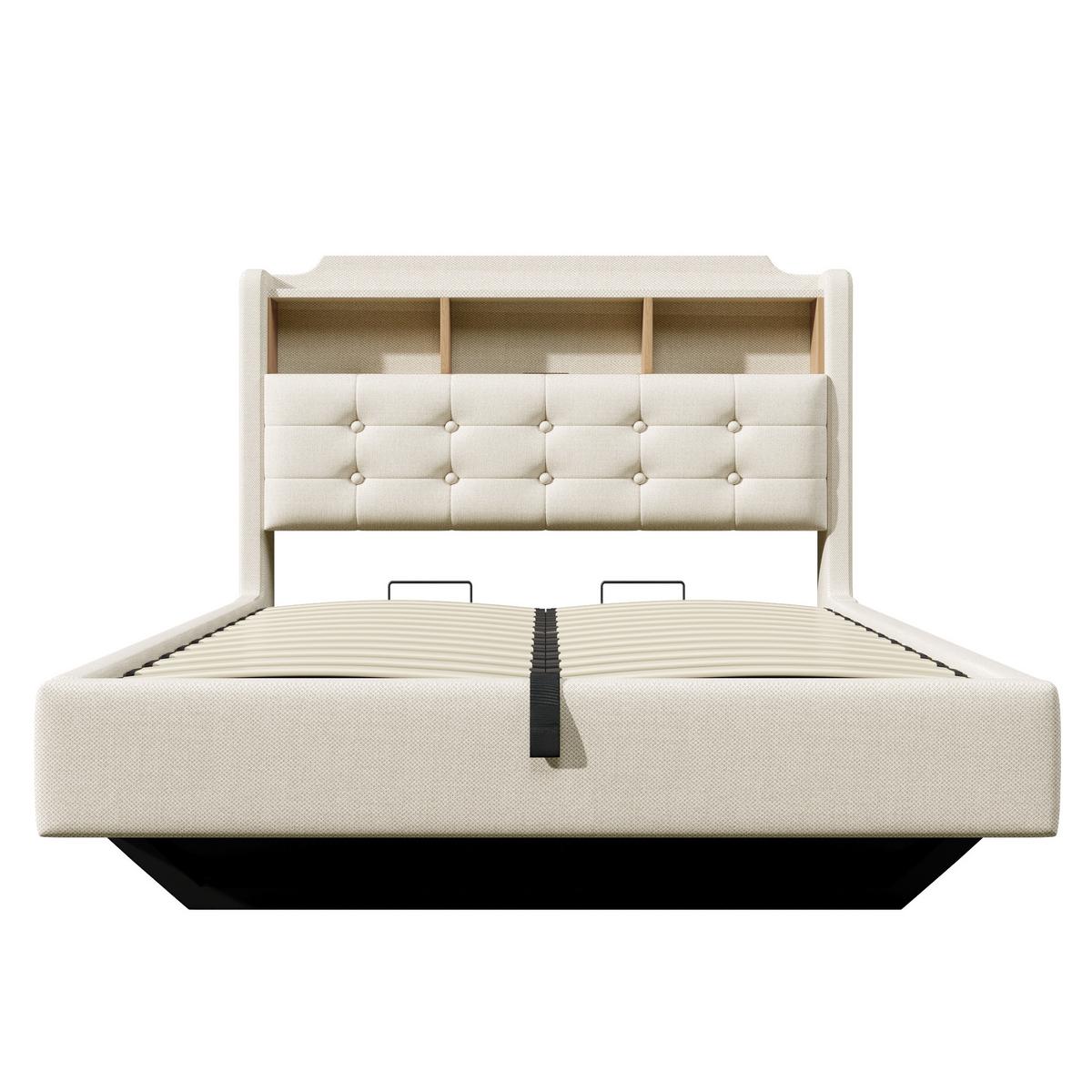 POLSTERBETT 140x200 Leinen Beige mit LED-Beleuchtung und Stauraum - Beige, Textil (140/200cm) - Urban Meuble