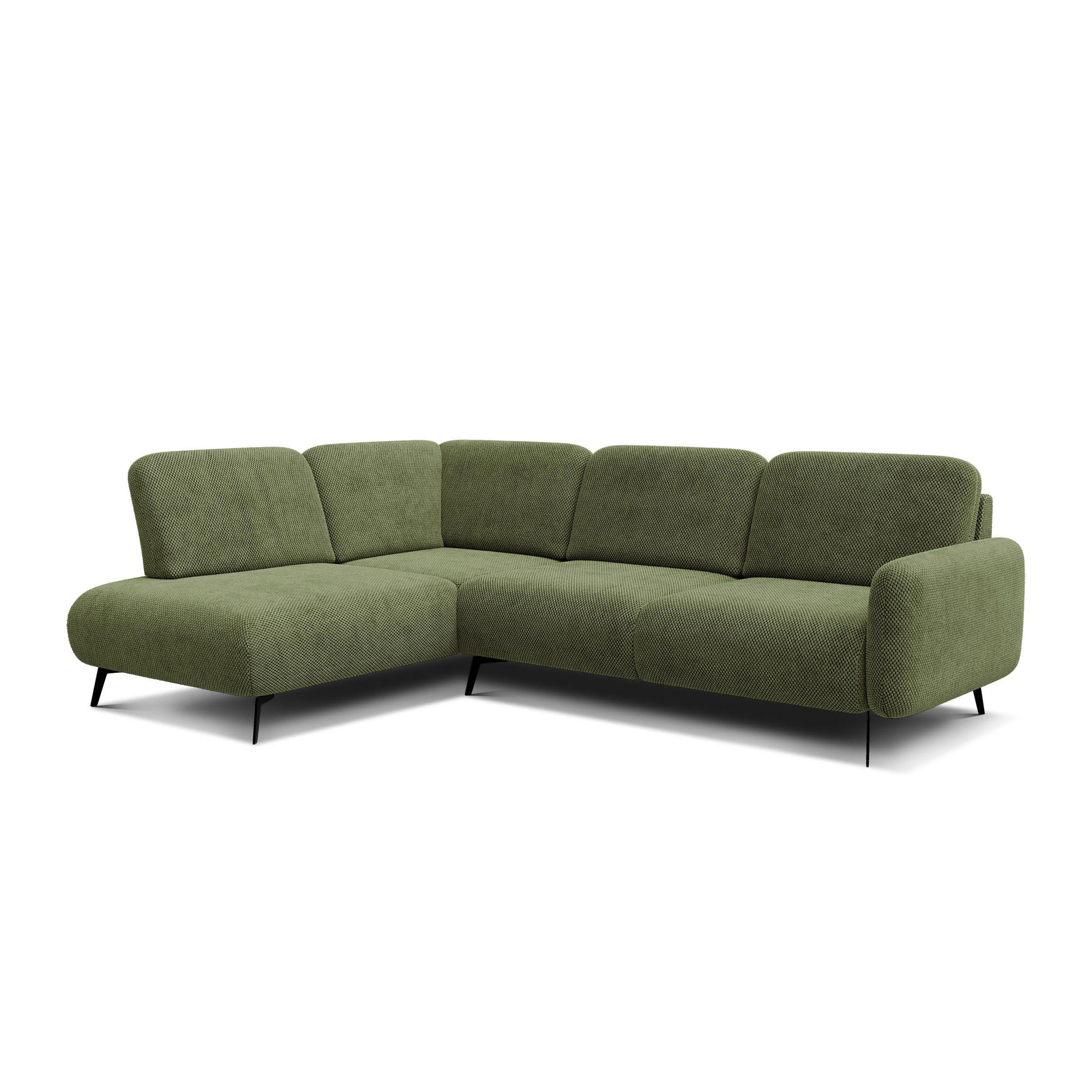 ECKSOFA FEBE 5-Sitzer links, olivgrün - Schwarz/Olivgrün, Holz/Textil (271/190cm) - Wozimo