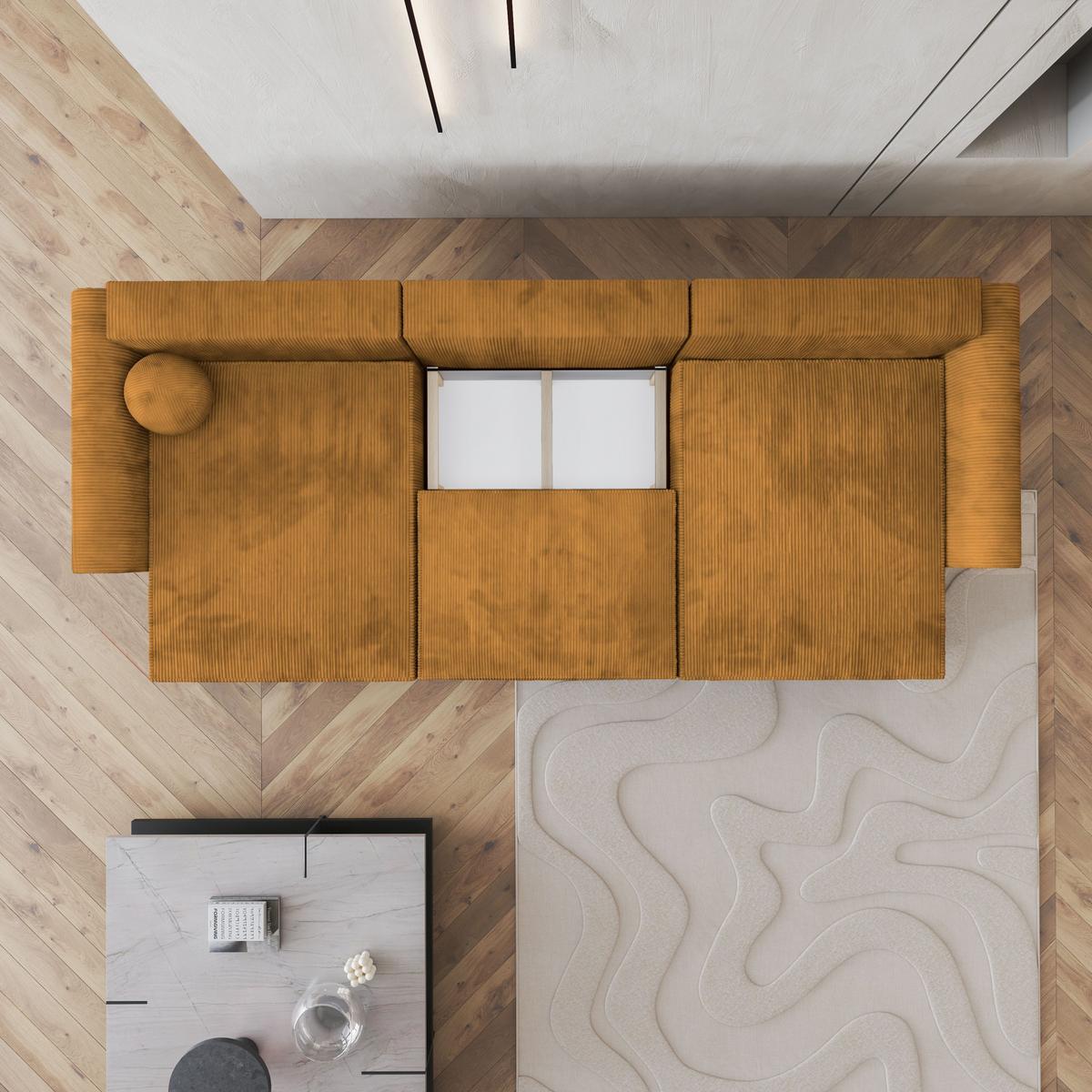 WOHNLANDSCHAFT FENTO P Gelb Kordstoff mit Schlaffunktion - Gelb/Grau, Holz/Kunststoff (347/90/148cm) - MASSENO