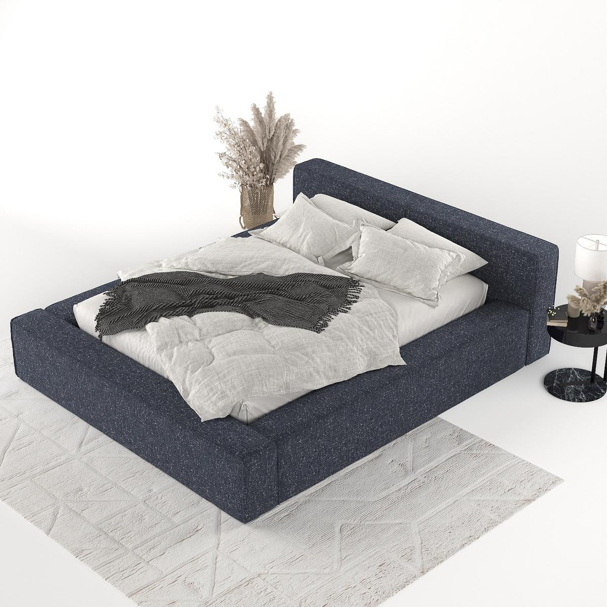 POLSTERBETT Casto mit Stauraum 180/200 cm Dunkelblau im Blur Stoff - Schwarz/Naturfarben, Holz/Holzwerkstoff (180/200cm) - AltaBeds