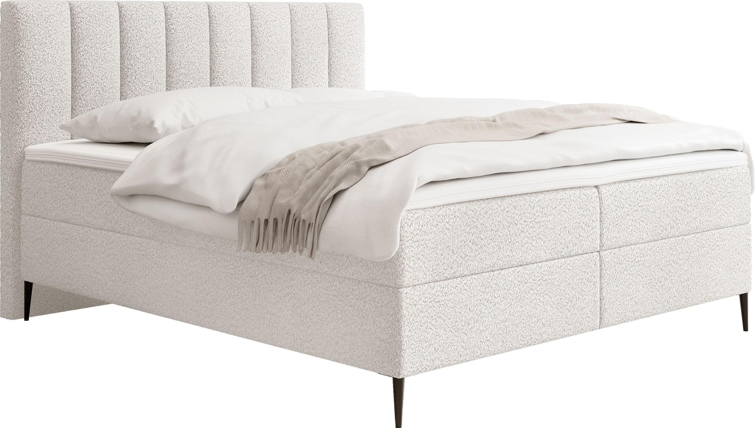 BOXBETT Allen mit Bettkasten, Boucle Weiß 160x200 cm – inkl. H4 Taschenfederkern Matratze & Foam Topper - Schwarz/Weiß, Holz/Holzwerkstoff (160/200cm) - WFL GROUP
