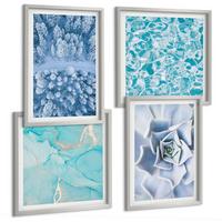 BILDER SET 4er Set - 50x50 cm & 40x60 cm Silberner Rahmen - Winterwald-Blaublume - Silberfarben, Kunststoff (50/50cm) - TULUP