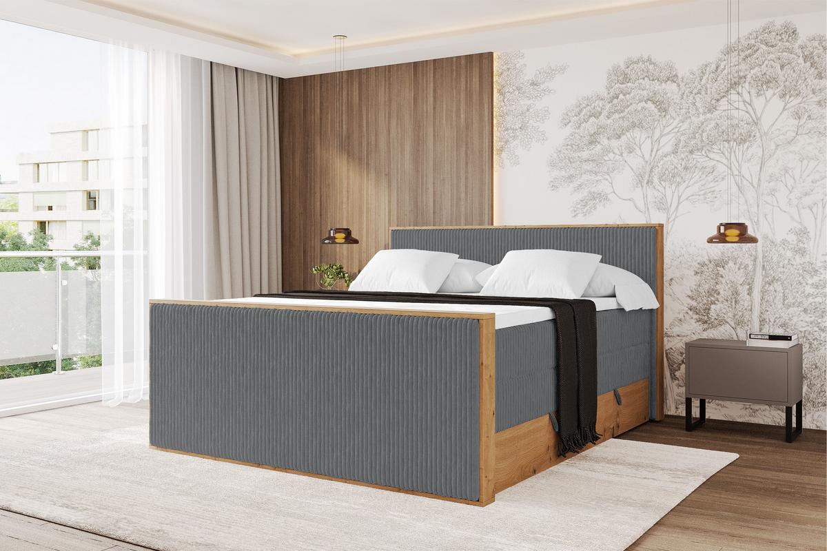 BOXSPRINGBETT LOLLI9 -Z-KING 120x200 - H3/H4 Dunkelgrau - Dunkelgrau, Holzwerkstoff (120/200cm) - ALTDECOR