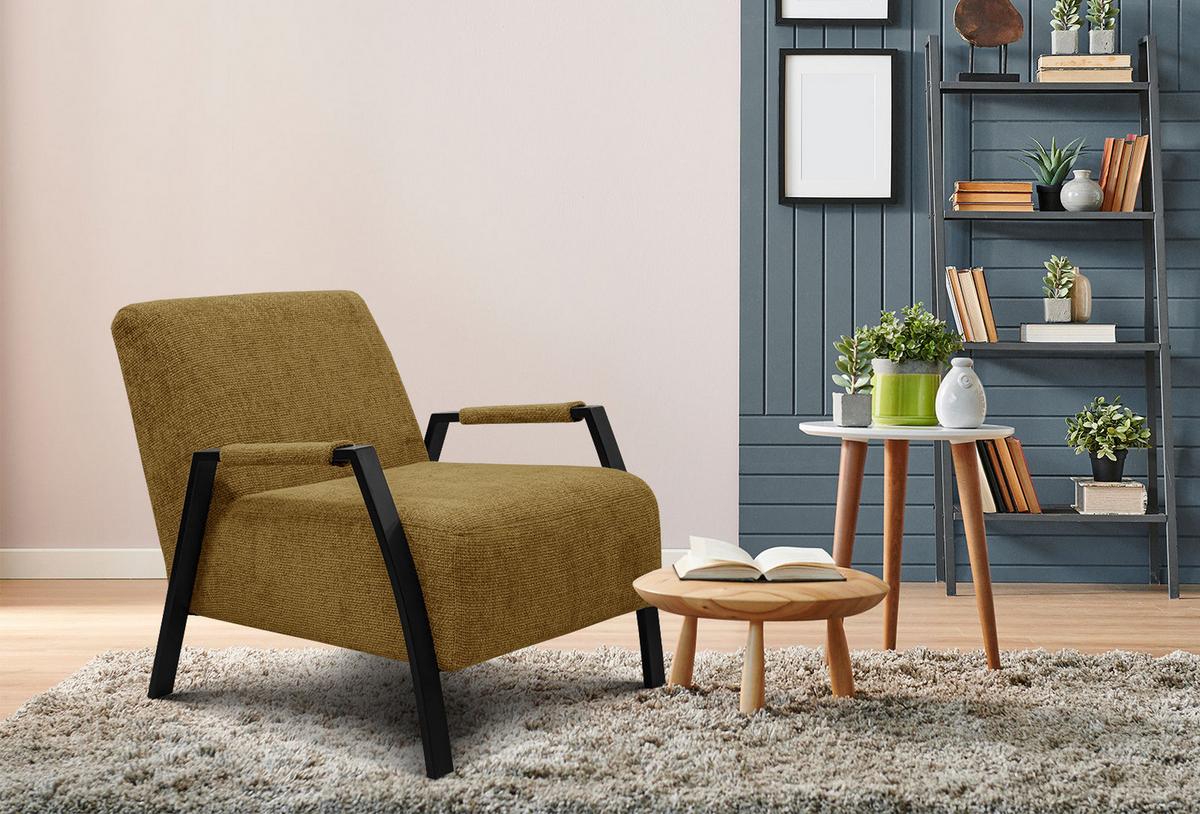SESSEL KOBE, dunkelgelb - Dunkelgelb/Schwarz, Holz/Textil (72/76/90cm) - Wozimo