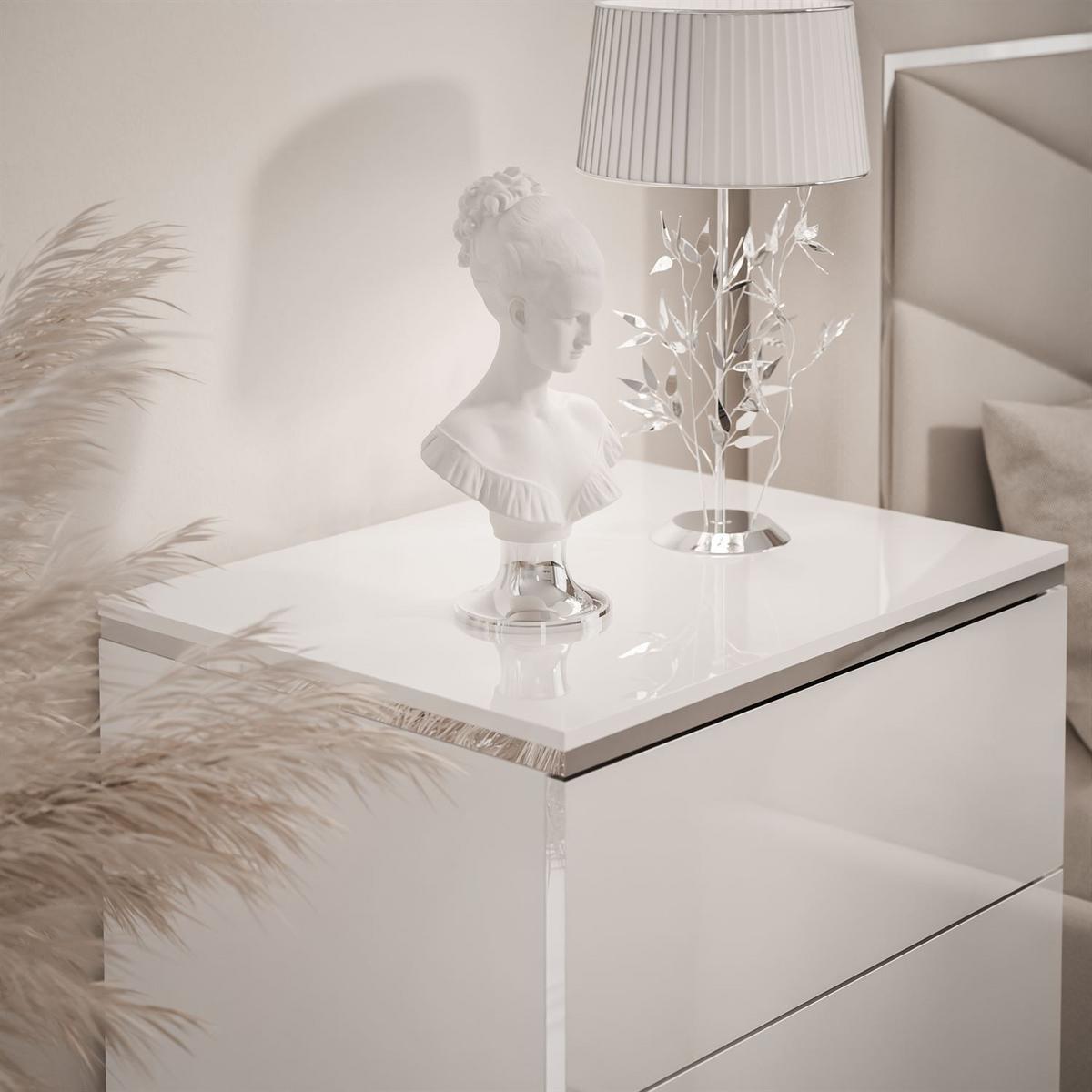 NACHTTISCH AURORA II SILVER Hochglanz Weiß mit LED-Beleuchtung – Hängend - Weiß Hochglanz, Holzwerkstoff (50/40/37cm) - Lookway