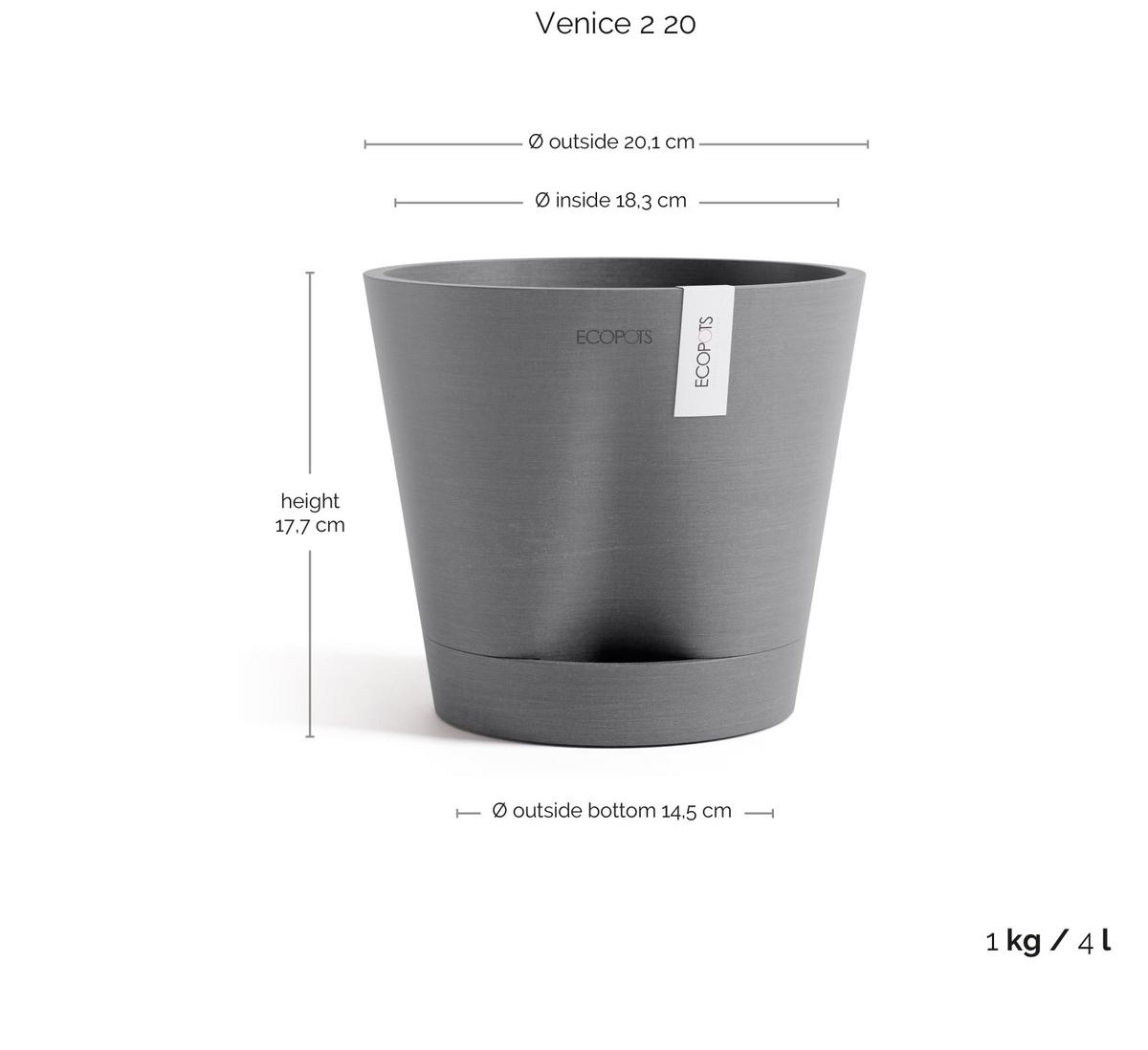BLUMENTOPF Venice 20,1/17,7 cm Grau - Grau, Kunststoff (20.1/17.7cm) - Ecopots