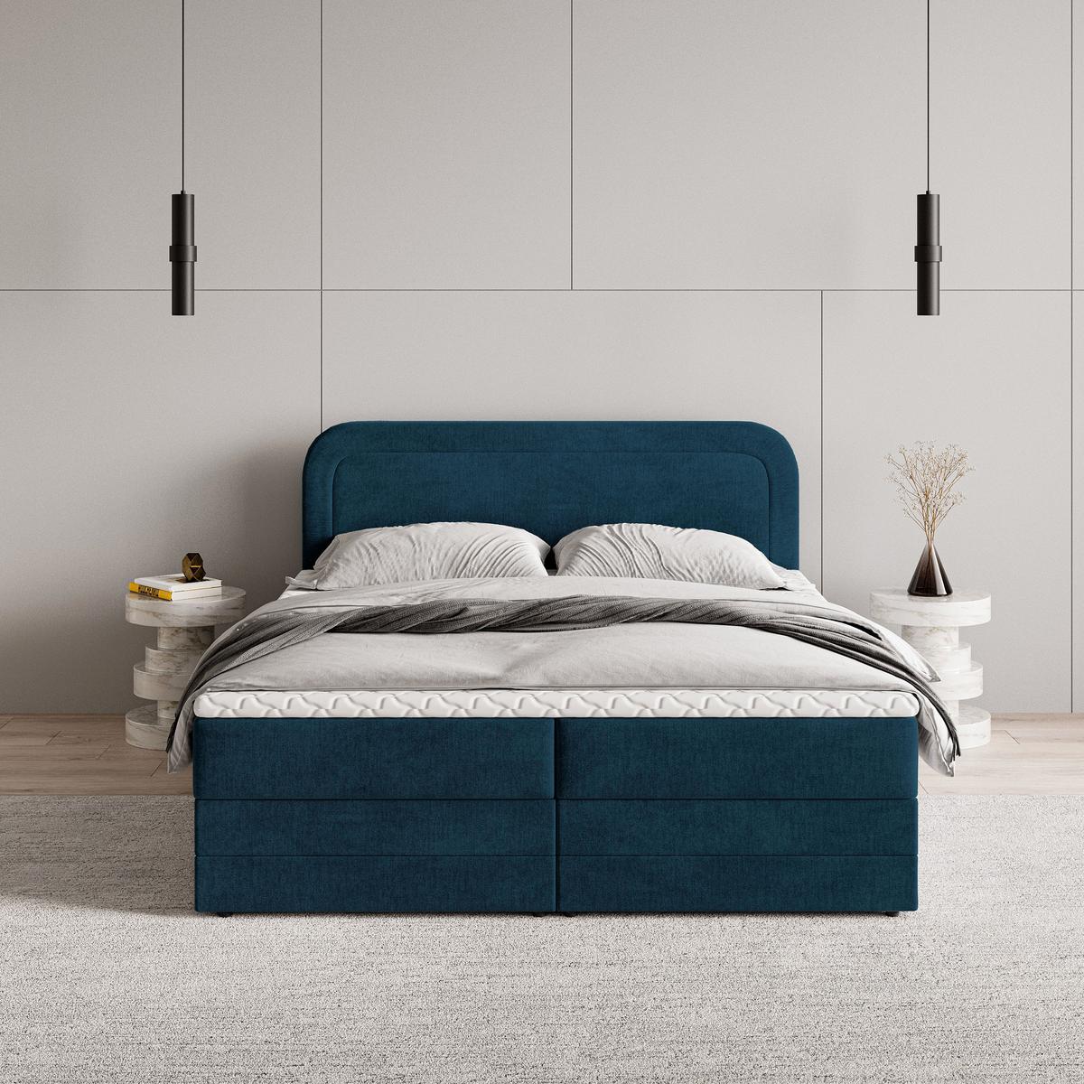 BOXBETT ARMEL 180x200 cm mit Matratze und Topper - Blau - Blau, Holz (180/200cm) - MASSENO