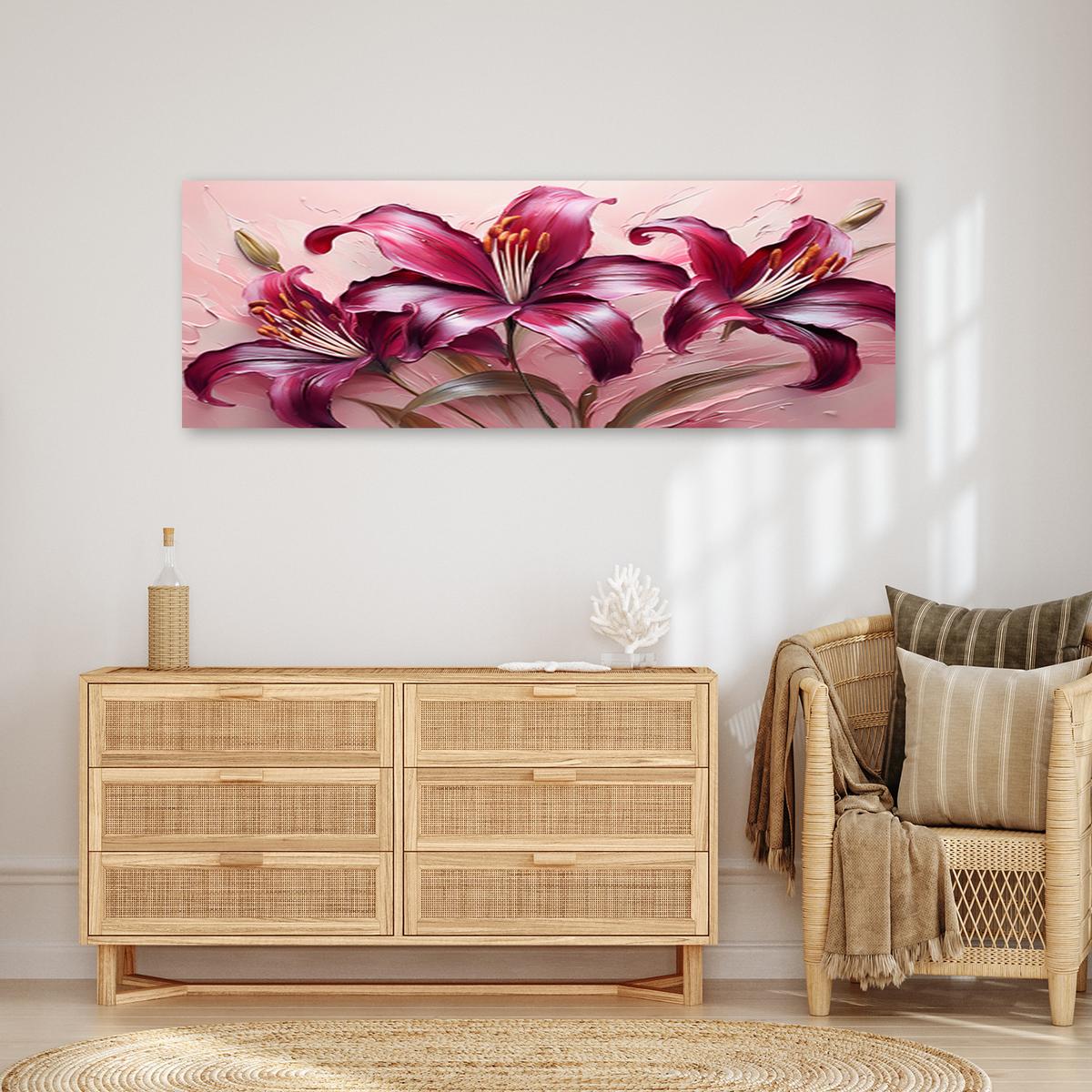 WANDBILD rote pastelllilien blumen - Pink, Textil (90/30cm) - Feeby