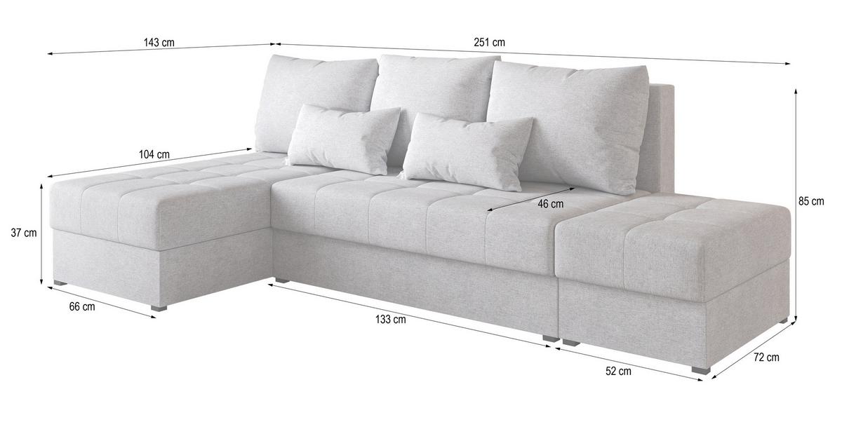 ECKSOFA NORVI Schwarz Geflochtener Stoff mit Schlaffunktion - Schwarz, Holz (251/143cm) - MASSENO