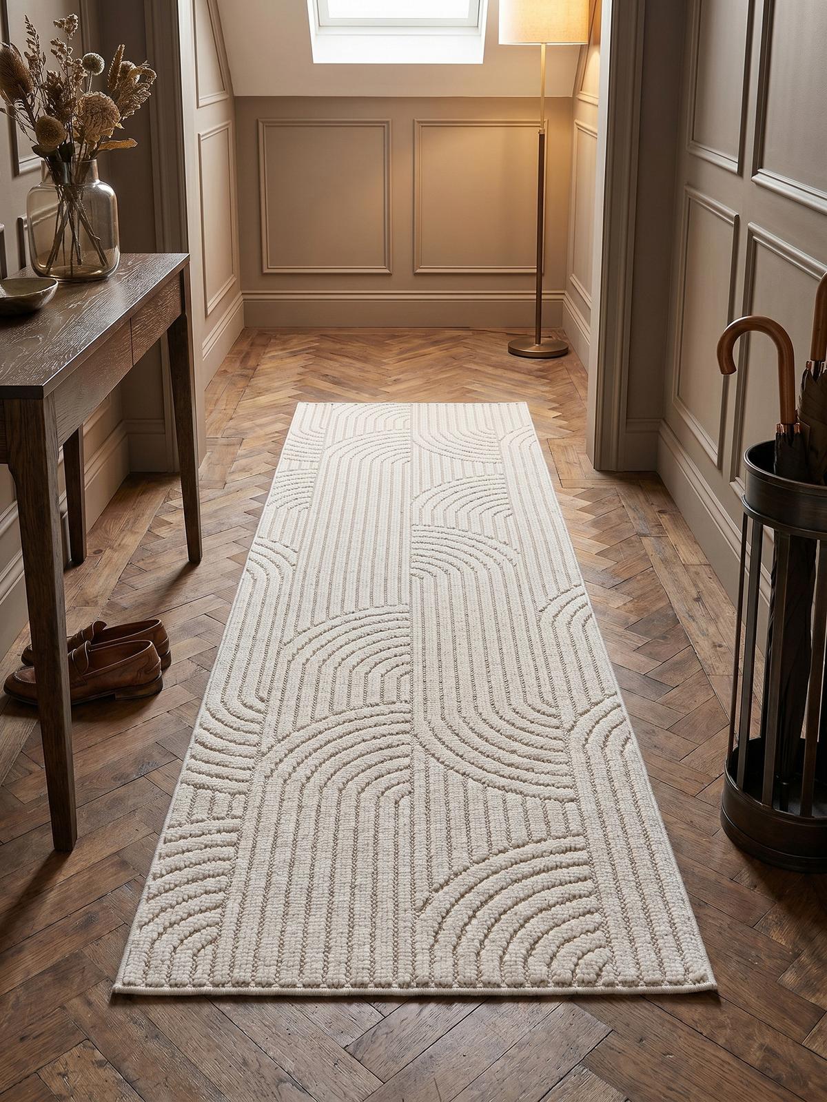 TEPPICH Flachgewebe LANGAU in Creme, mit geometrischen Bögen, 80 x 250 cm - Beige, Textil (250/80cm) - KADIMA DESIGN