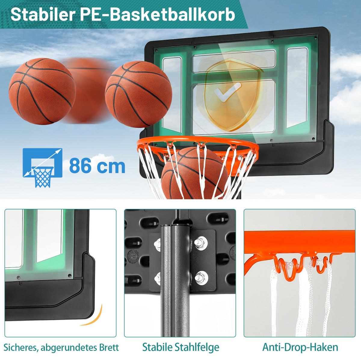 BASKETBALLKORB AUF RÄDERN Schwarz - Schwarz, Metall (75/45cm) - COSTWAY