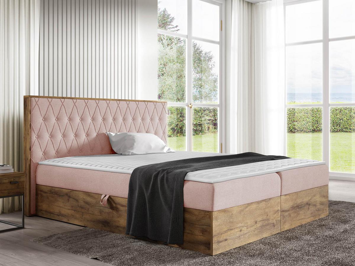 BOXBETT Wood 6 - H3 - Rosa, Holz/Textil (160/200cm) - MIRJAN24