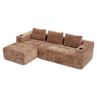 ECKSOFA chenille L-form mit getränkehaltern & 3 kissen - Braun, Textil (258/163cm) - Urban Meuble