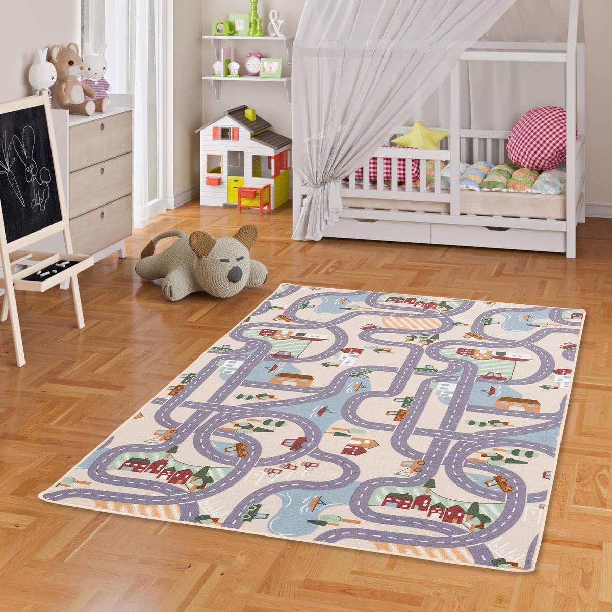 KINDER SPIEL STRASSENTEPPICH - Beige, Textil (160/200cm) - Snapstyle