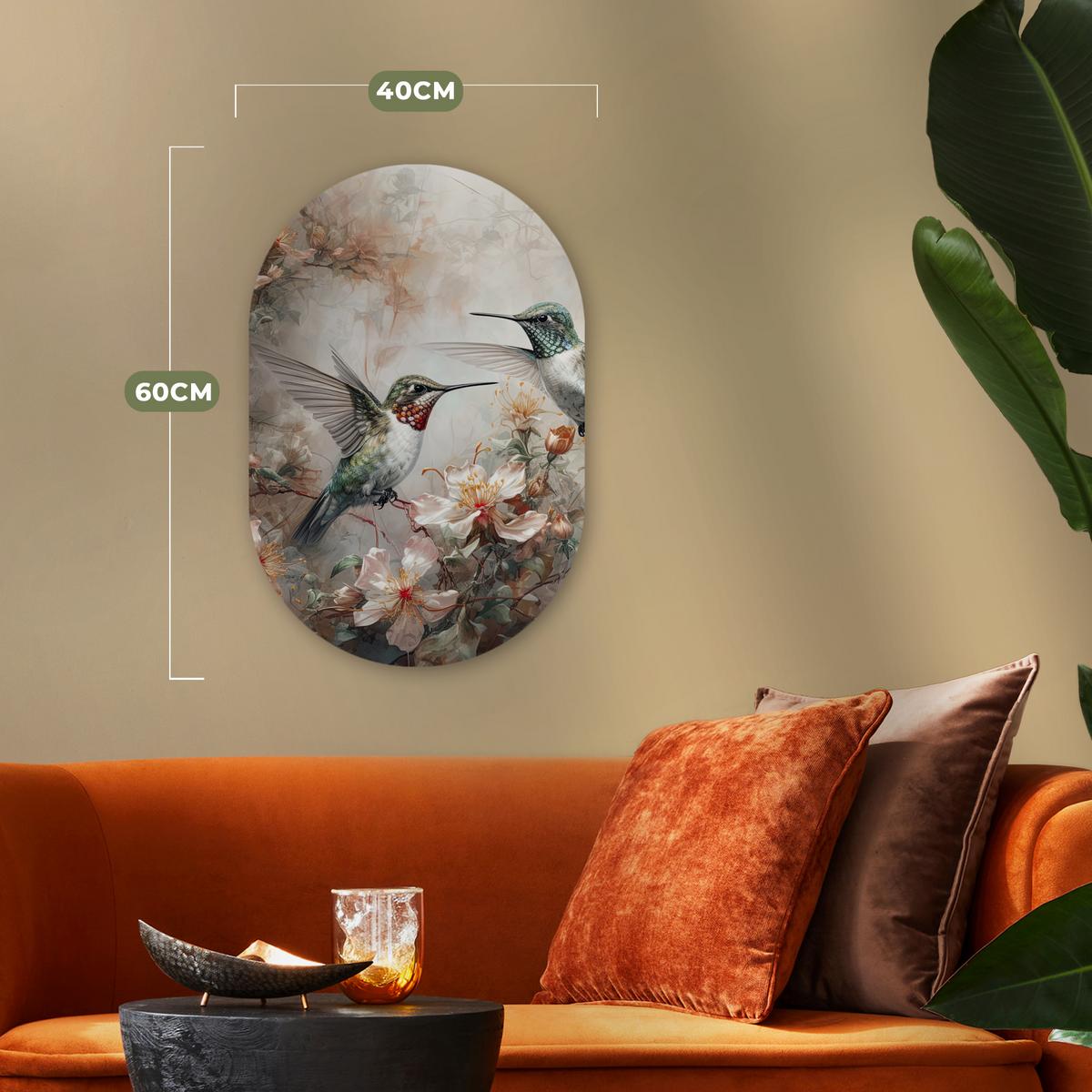 WANDBILD Kolibri - Vögel - Blumen - Pflanzen Deko Wohnzimmer 40x60 cm - Hellgrün, Kunststoff (40/60cm) - MuchoWow