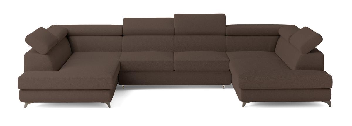 WOHNLANDSCHAFT VINTESSA Braun Boucle-Stoff mit Schlaffunktion - Braun, Holz (323/89/190cm) - MASSENO