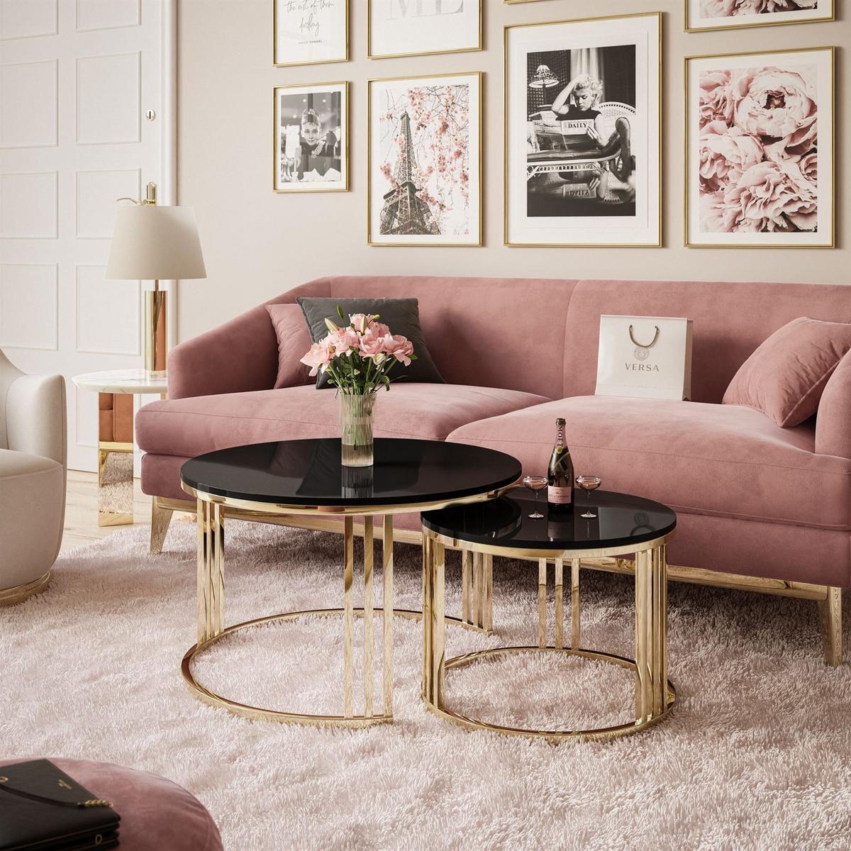 COUCHTISCH 2 in 1 LORI verchromt gold Hochglanz - Goldfarben/Schwarz, Holzwerkstoff (70/70/49cm) - Lookway