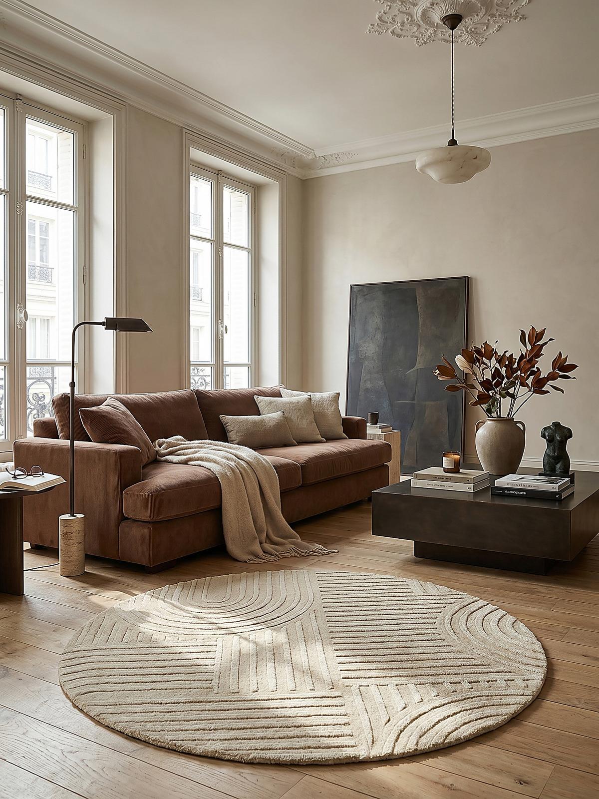 TEPPICH aus Wolle LEVEN in Natur, geometrisch, Ø 160 cm - Beige, Textil (160/160cm) - KADIMA DESIGN