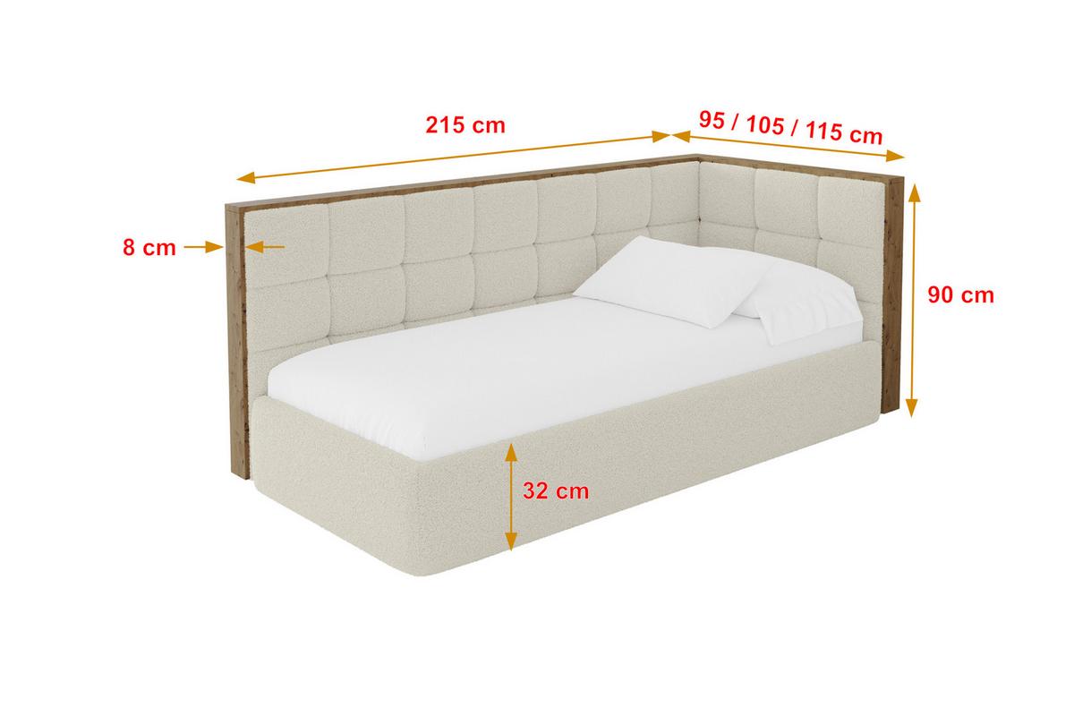 EINZELLBETT Jugendbett mit Bettkasten und Matratze H3/H4, Links - SOVY 80x200 Beige - Champagner, Holzwerkstoff/Textil (80/200cm) - ALTDECOR