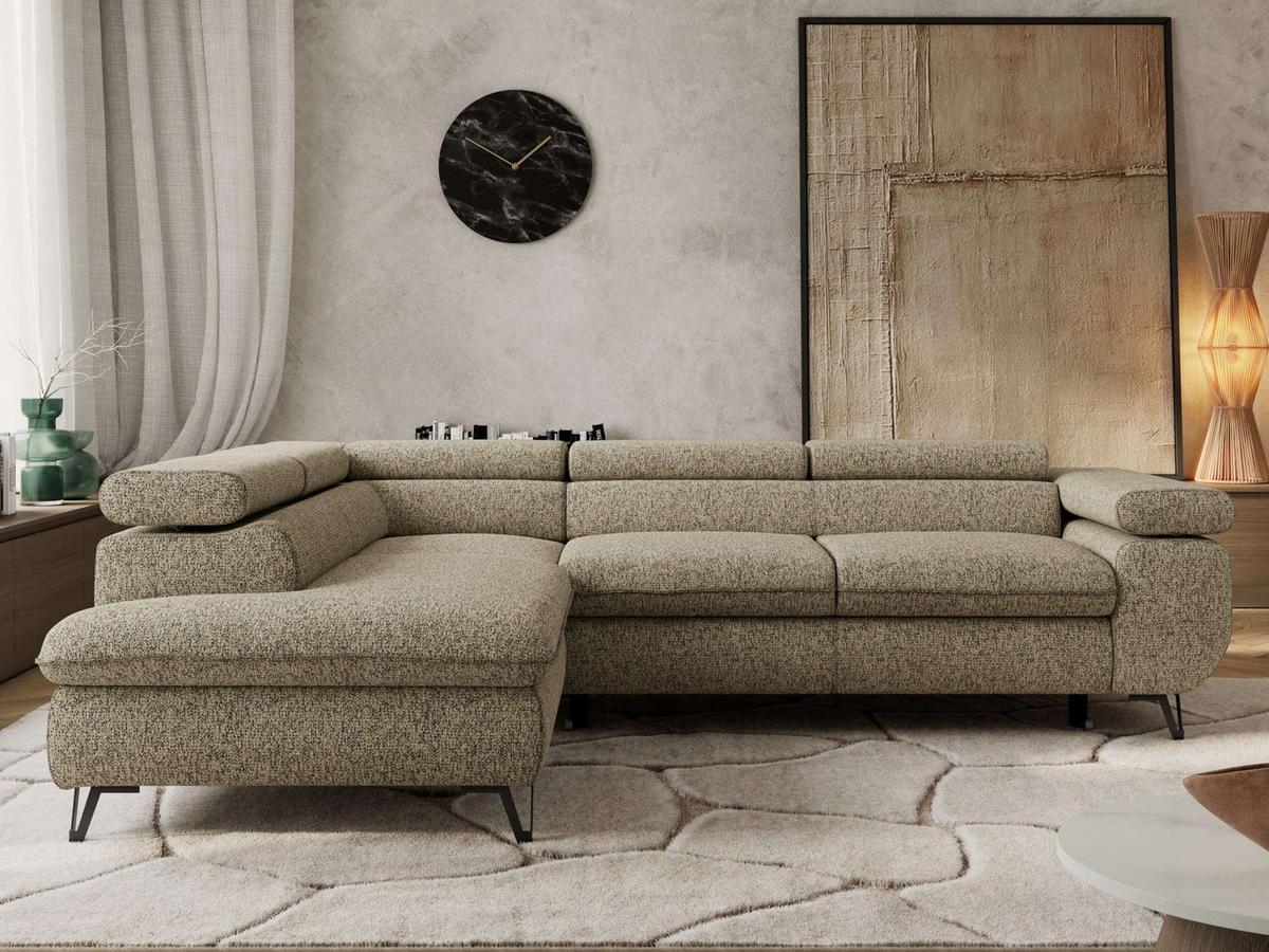 ECKSOFA PABLO L Dunkelbeige Struktur - Links Seite - Greige/Schwarz, Textil/Metall (208/273cm) - MKS