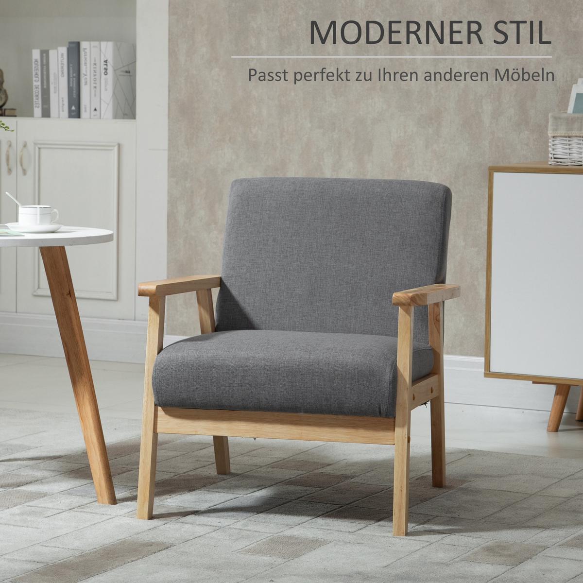 SESSEL mit Armlehnen in Leinenoptik - Grau, Textil (70/72/64cm) - HOMCOM