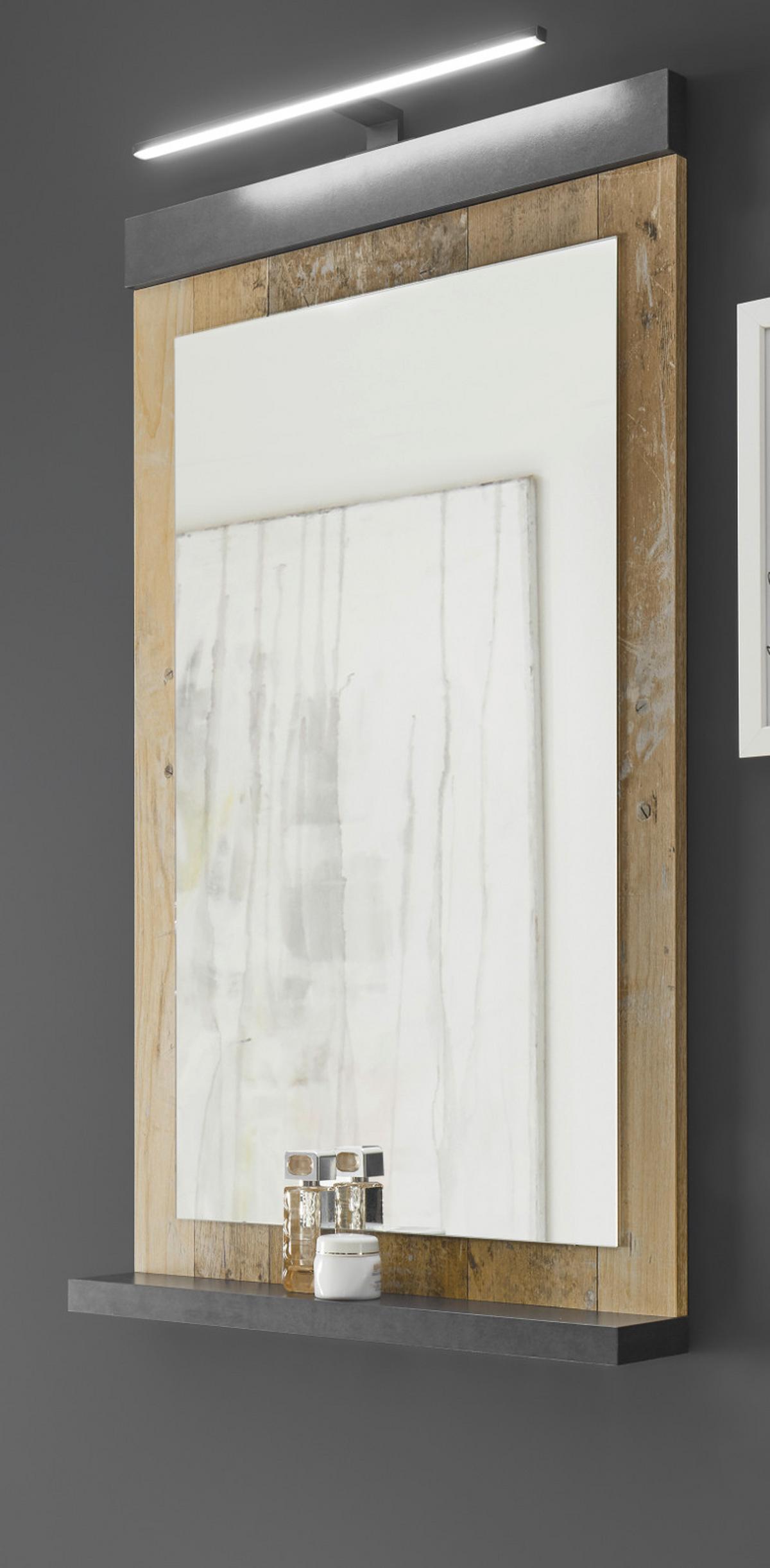 BADSPIEGEL Used Wood Anthrazit, Wandspiegel mit Ablage 56 x 95 cm - Eichefarben/Anthrazit, Holzwerkstoff (56/95/10cm) - Furn.Design