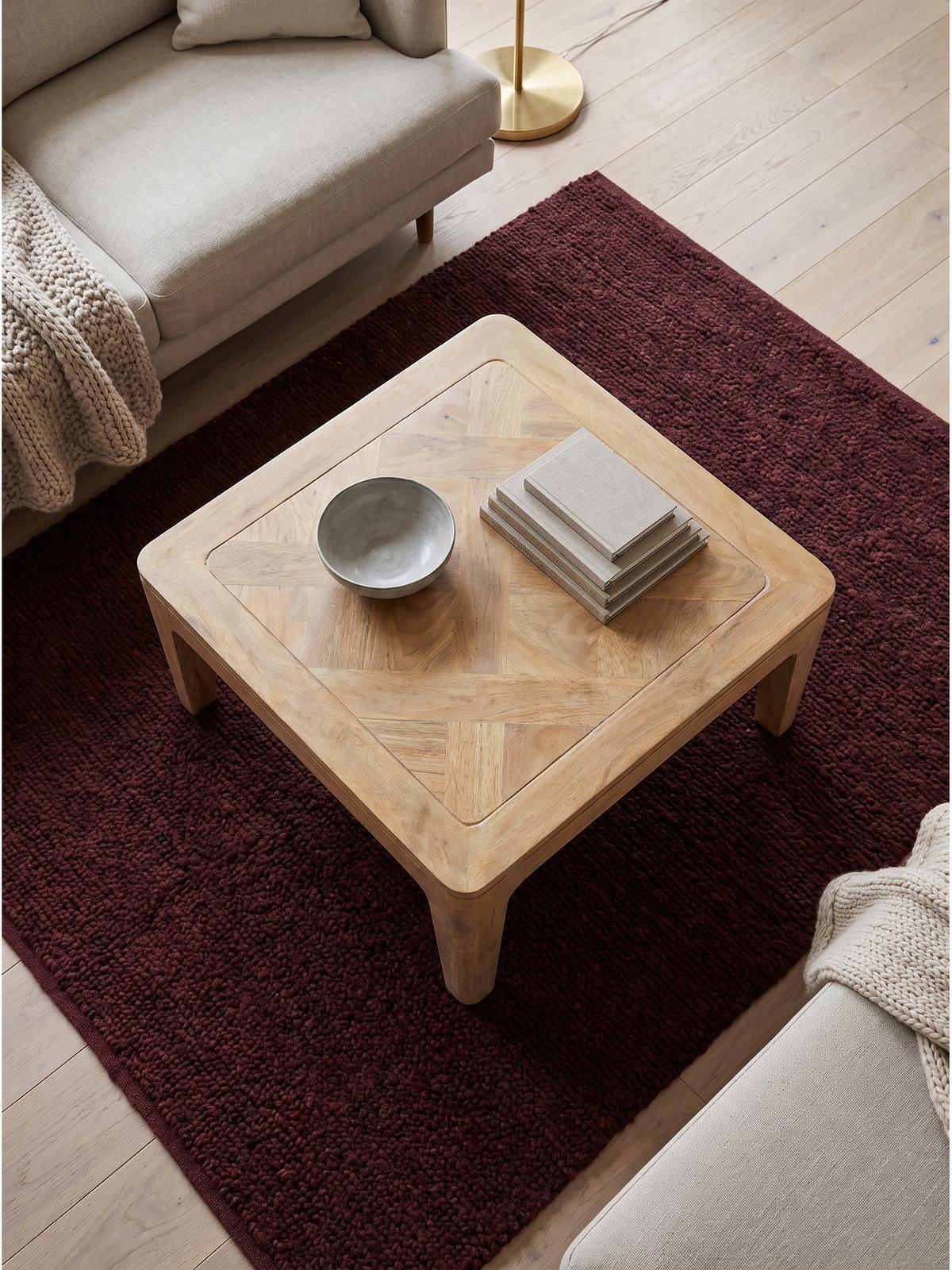 SOFATISCH LOIRE, Mango Massivholz, handgefertigt, Weiß-Mango, 60 x 60 x 32 cm - Beige/Weiß, Holz (60/60/32cm) - KADIMA DESIGN