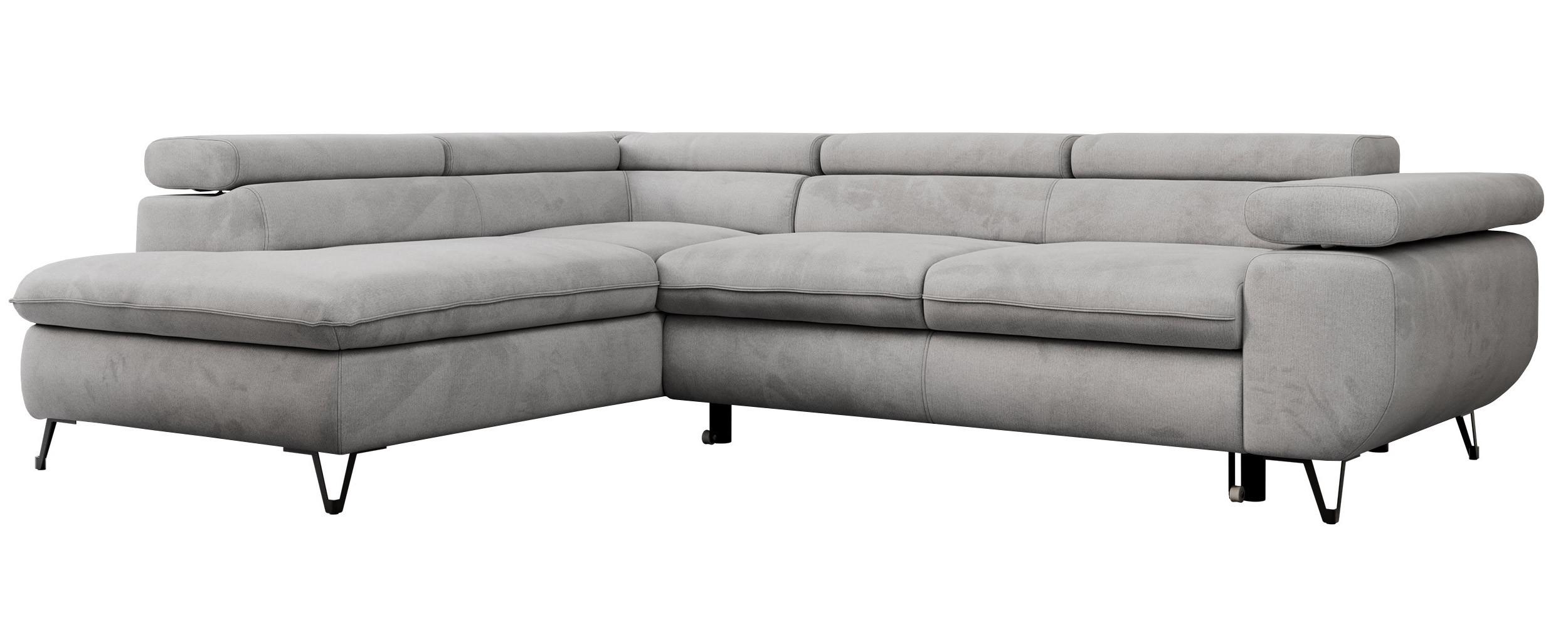ECKSOFA PEDRO L Hellgrau Velvet - Links Seite - Hellgrau/Schwarz, Textil/Metall (208/273cm) - MKS