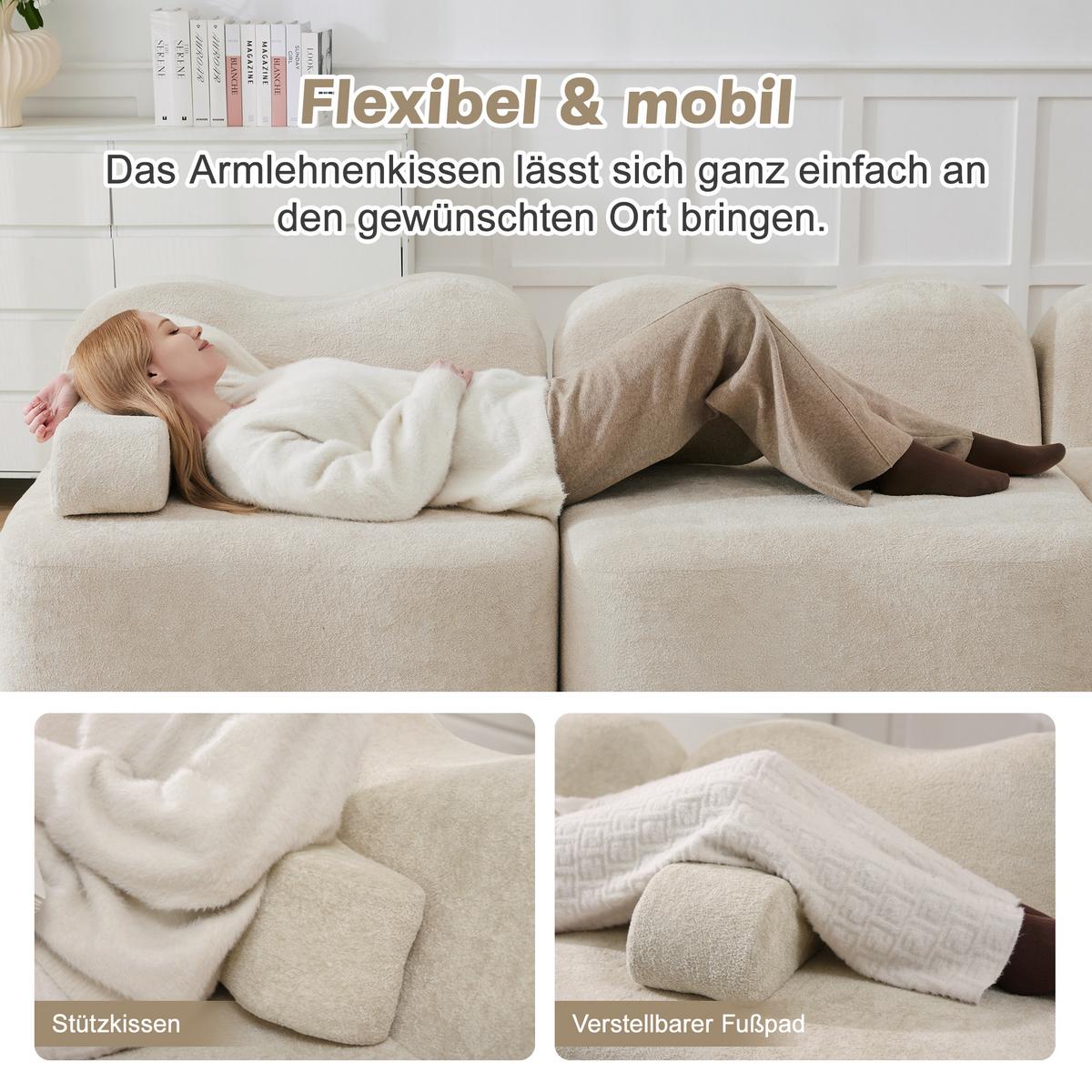ECKSOFA L-Form Boneless Samt mit Ottoman - Beige, Textil (192/167cm) - Urban Meuble
