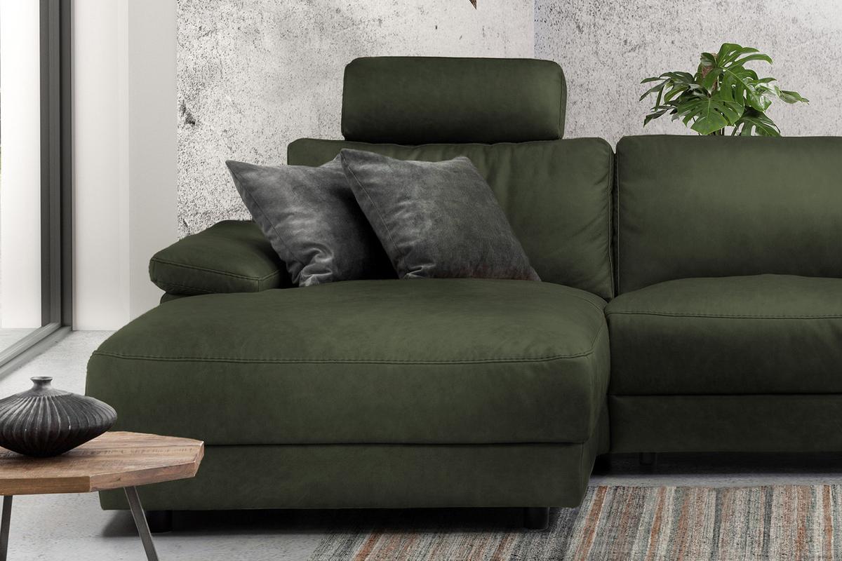 ECKSOFA XL MOTORISCHER RELAXFUNKTION LOLA Dunkelgrün Leder Relaxfunktion - Dunkelgrün/Schwarz, Leder (304/178cm) - KAWOLA