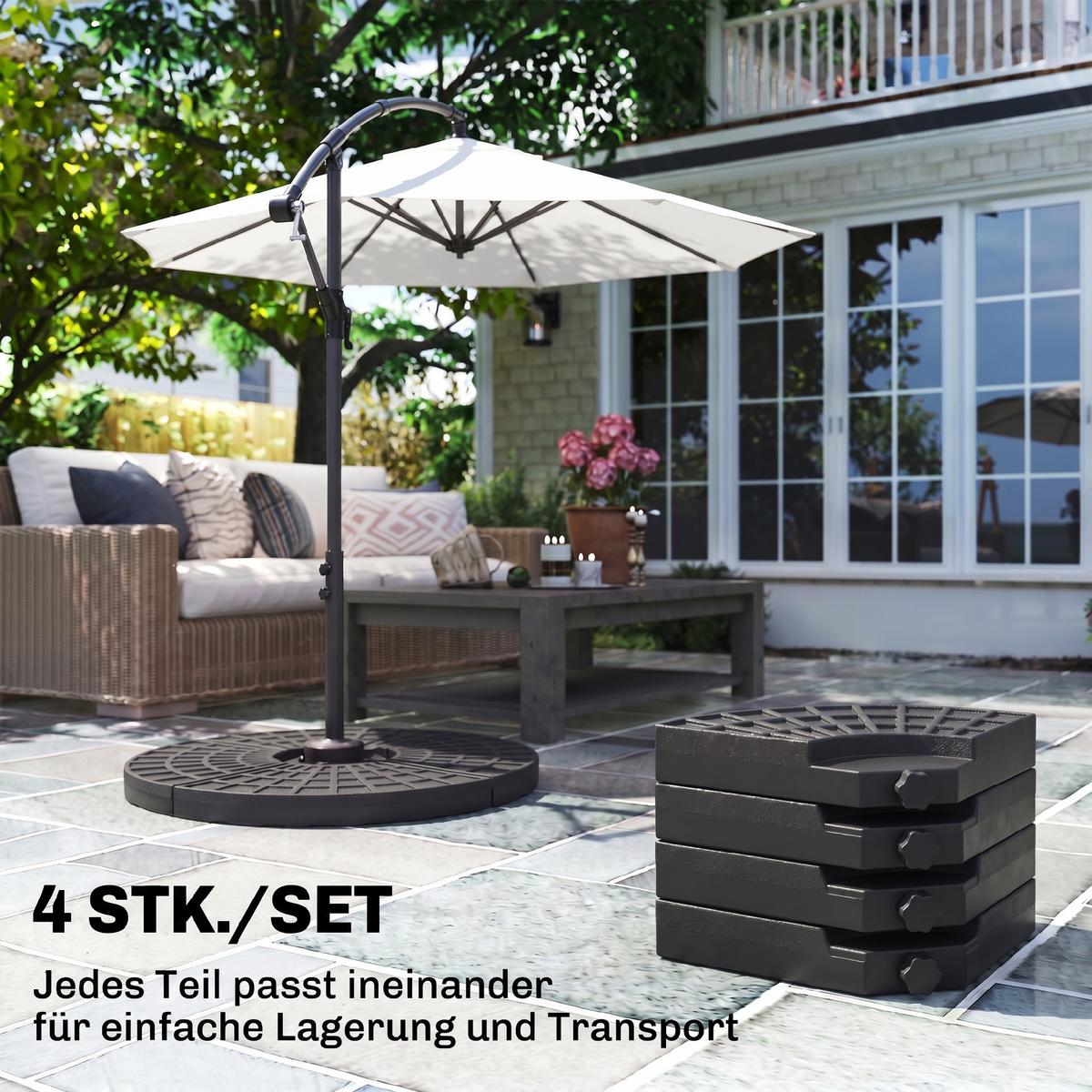 SONNENSCHIRMGEWICHT 4er-Set für Sonnenschirm mit 52 kg Wasser oder 68 kg Sand befüllbar HDPE Schwarz - Schwarz, Kunststoff (48/48cm) - Outsunny