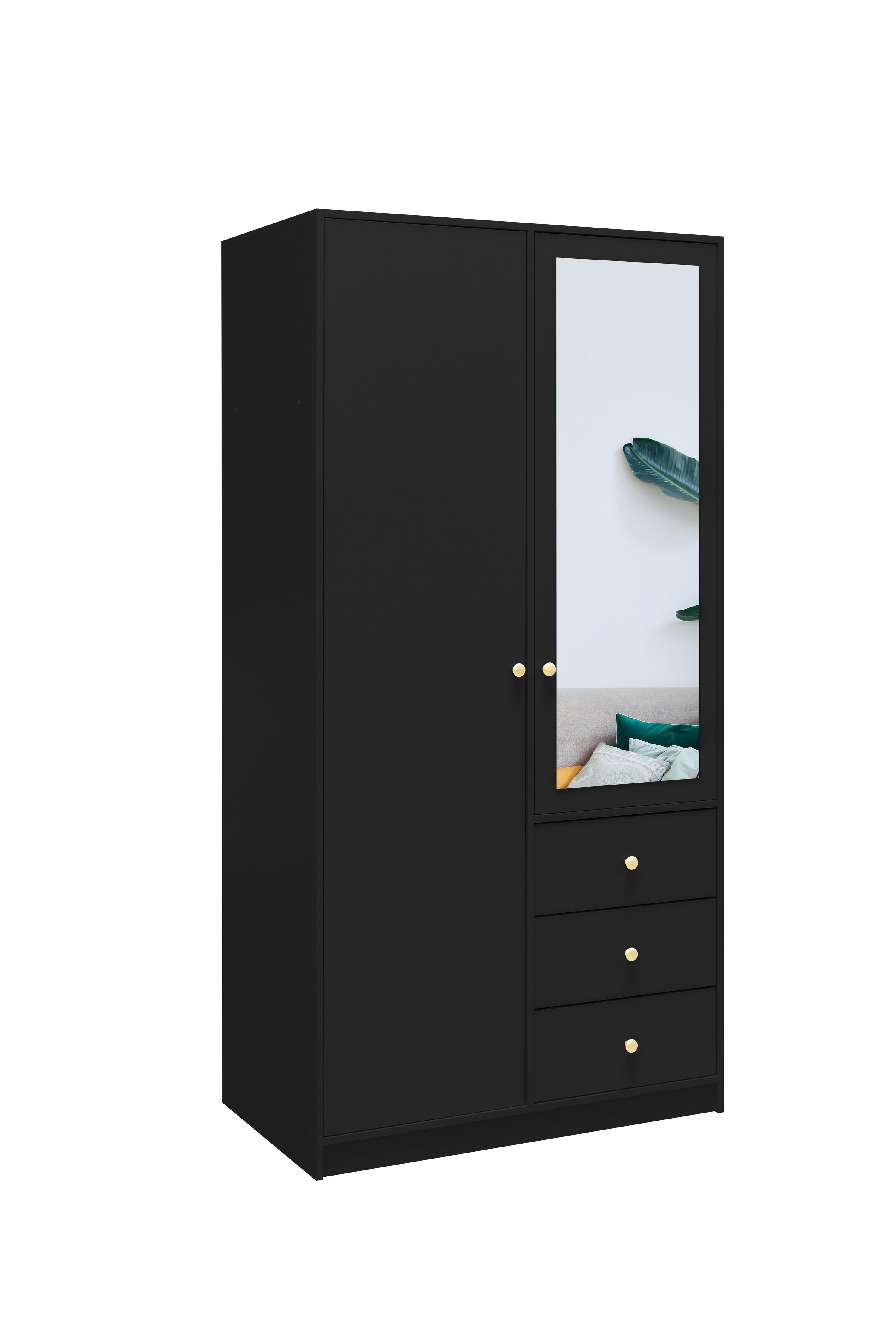 DREHTÜRENSCHRANK GALIO 100/200/57,5 cm 2-türig mit Spiegel Schwarz - Schwarz, Holzwerkstoff (100/200/57.5cm) - MASSENO