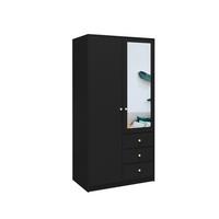 DREHTÜRENSCHRANK GALIO 100/200/57,5 cm 2-türig mit Spiegel Schwarz - Schwarz, Holzwerkstoff (100/200/57.5cm) - MASSENO