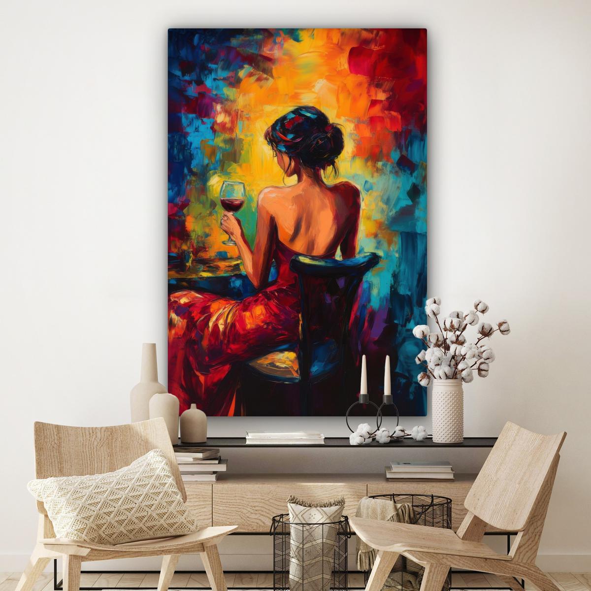 LEINWANDBILD Wein - Frau - Stimmungsvoll - Farbenfroh Deko Groß 90x140 cm - Bordeaux, Textil (90/140cm) - MuchoWow