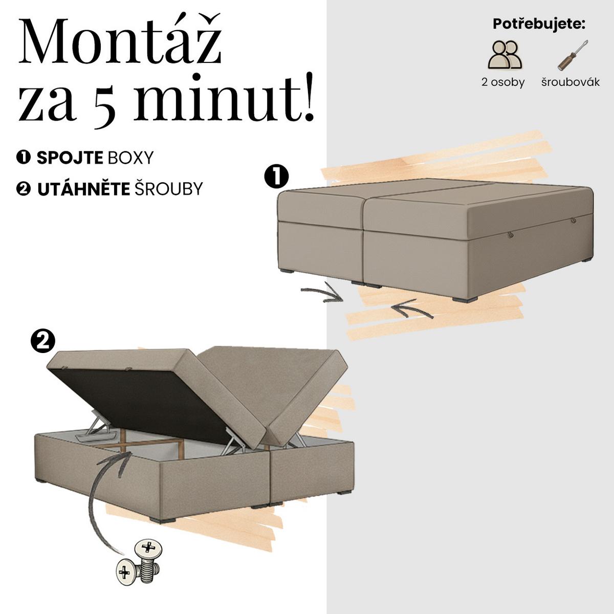 BOXBETT WOOD ZERO 180/200 - Grau Cord - H3 - Topper T25 - Grau, Textil (180/200cm) - MKS