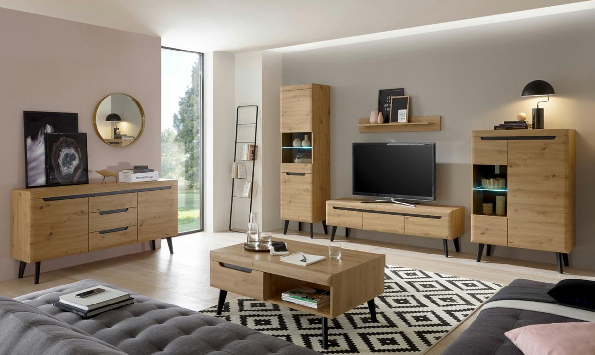 KOMMODE Eiche Artisan, schwarz 107 cm, Sideboard skandinavisch - Eichefarben/Schwarz, Holzwerkstoff (107/83/40cm) - Furn.Design