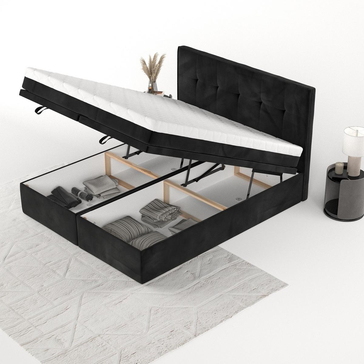 BOXBETT Arivo 160/200 cm Schwarz im Kronos Stoff - Schwarz, Holz/Holzwerkstoff (160/200cm) - AltaBeds