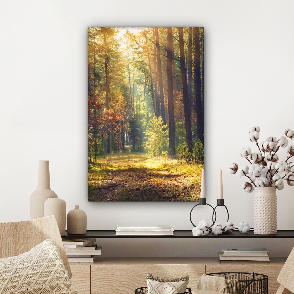 LEINWANDBILD Wald - Herbst - Bäume Wanddeko Schlafzimmer 60x90 cm - Dunkelgrün, Textil (60/90cm) - MuchoWow