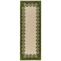 TEPPICHLÄUFER handgetuftet WAVENEY, Zickzack-Wellenbordüre, Olivgrün, 80 x 230 cm - Grün, Textil (80/230cm) - KADIMA DESIGN