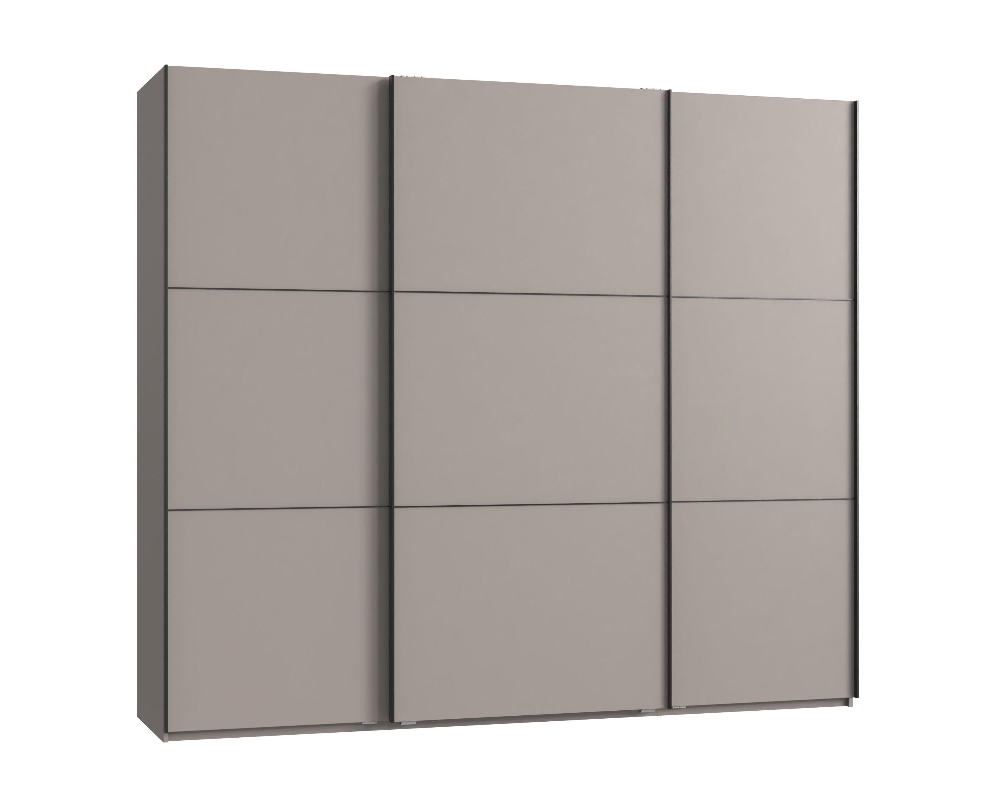 SCHWEBETÜRENSCHRANK 3-türig B250/H216/T65 cm in Sandgrau, Kleiderschrank inkl. Vollausstattung / 22011 - Sandfarben/Rot, Holzwerkstoff/Metall (250/216/65cm) - luma-home