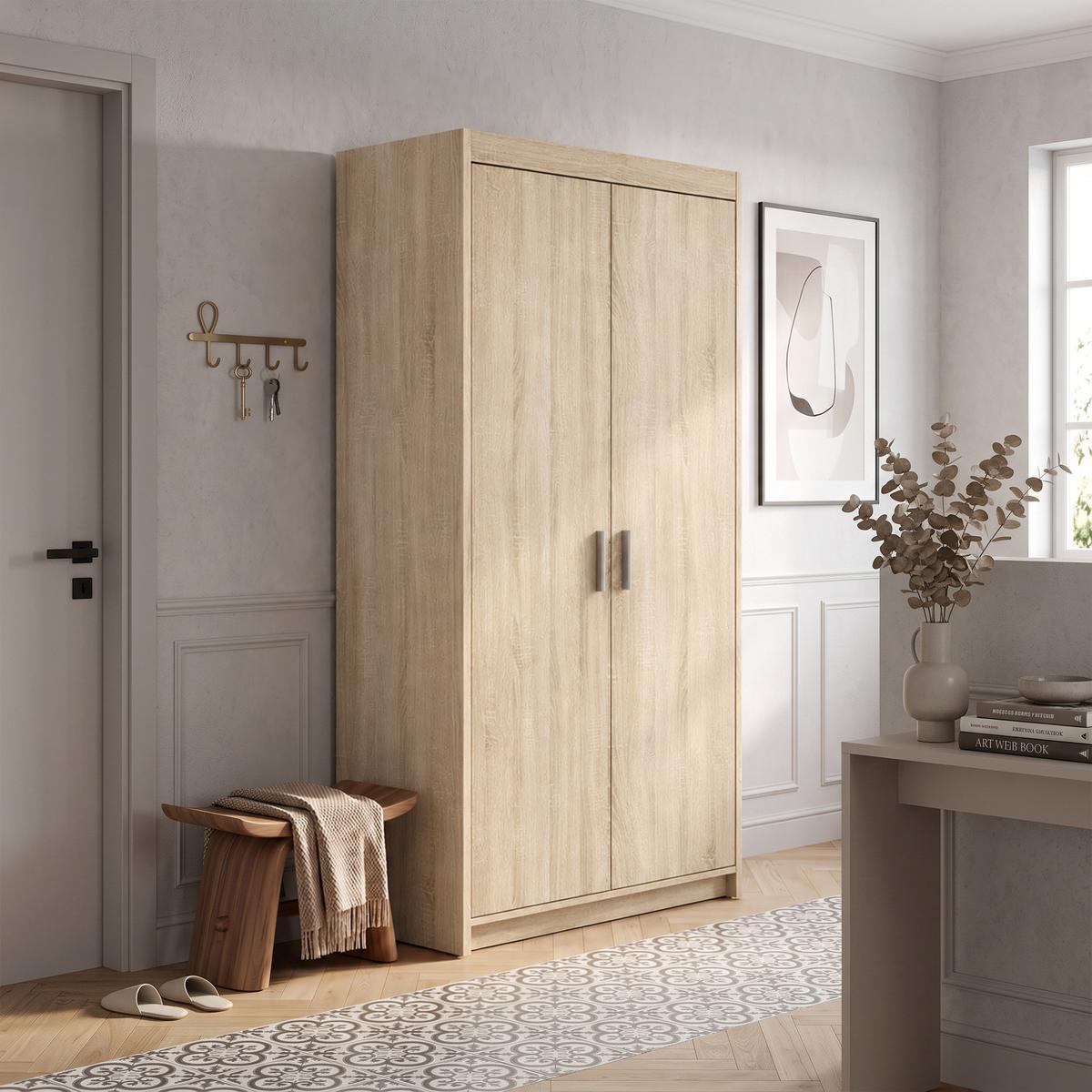 DREHTÜRENSCHRANK Elena mit 2 Türen, ohne Spiegel, Sonoma Eiche - Sonoma Eiche, Holzwerkstoff (90/190/53cm) - Beautysofa